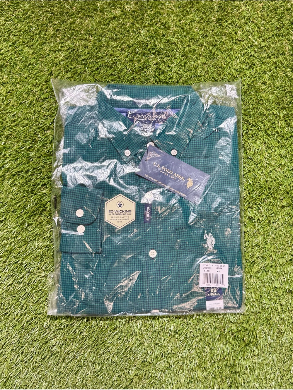 NWT US Polo Assn. Men’s XS Woven Button Up Flannel Shirt EZ-Wicking Green Blue